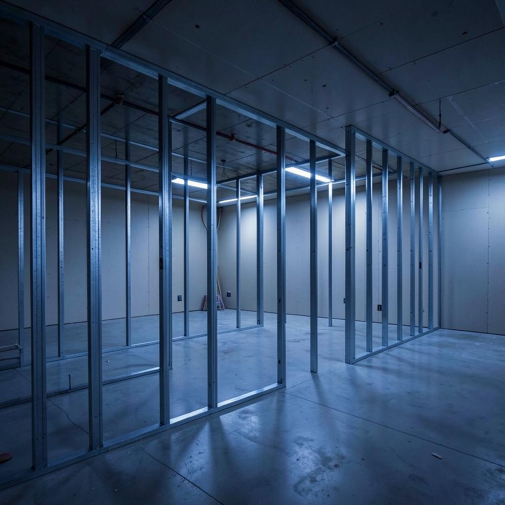 Commercial office build-out with metal stud framing and drywall