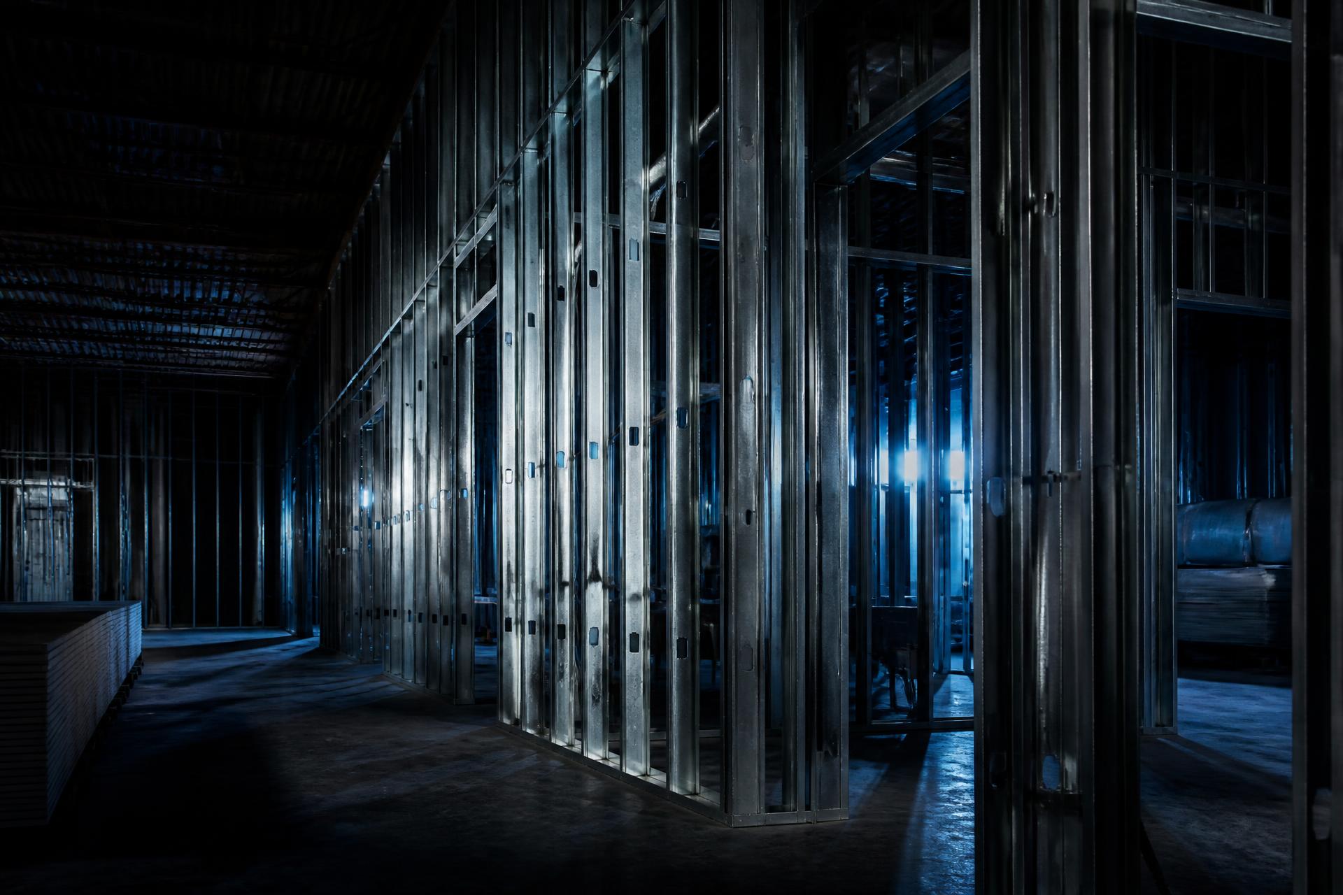 Interior metal stud framing on a commercial construction project